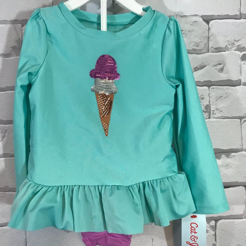 Toddler Girls' Long Sleeve Rash Guard Two Piece